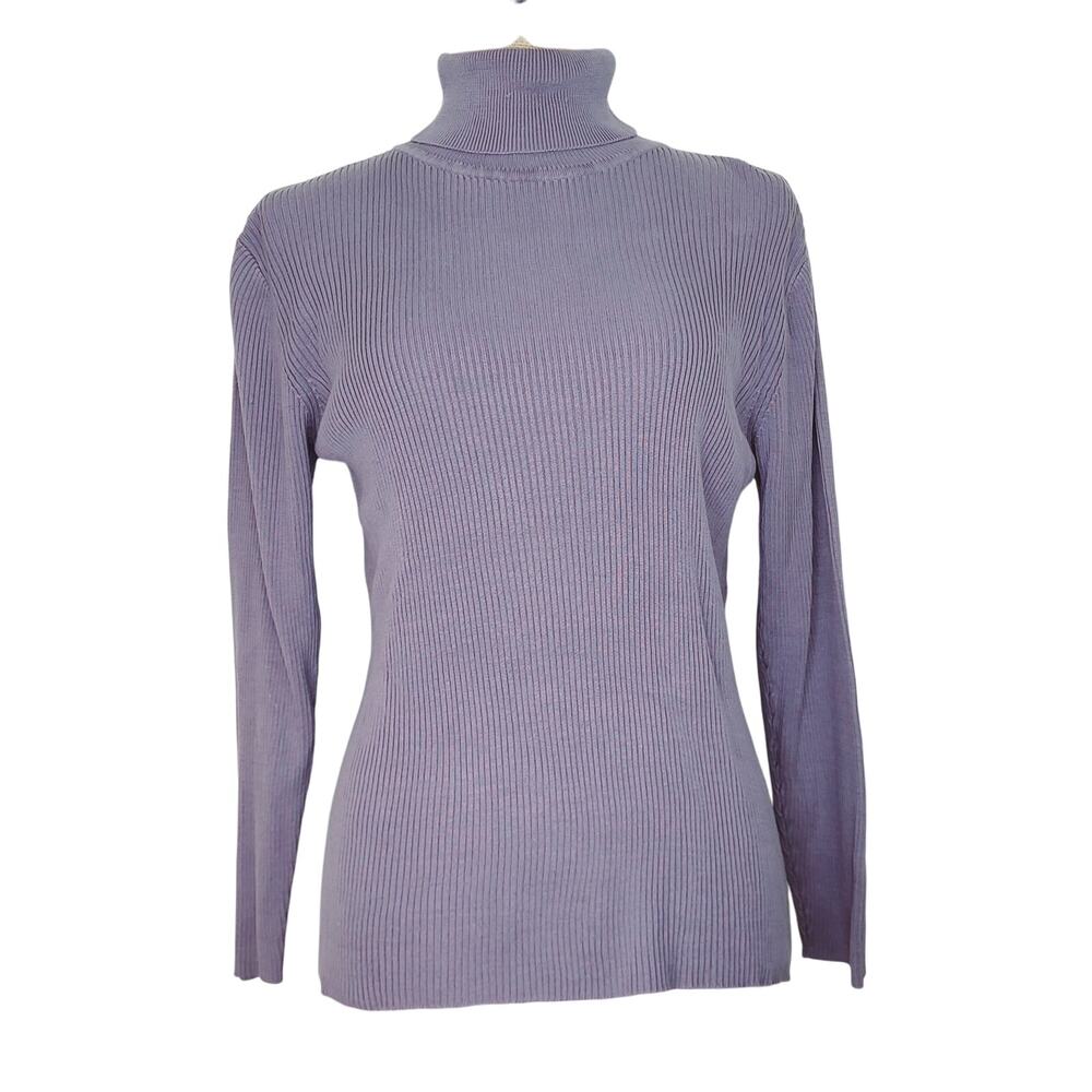 Vintage CW Clifford & Wills Silk Purple Ribbed Knit Turtleneck Sweater Size 1X